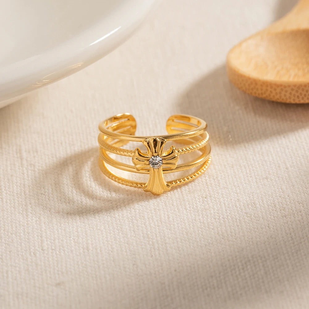 Cross adjustable ring
