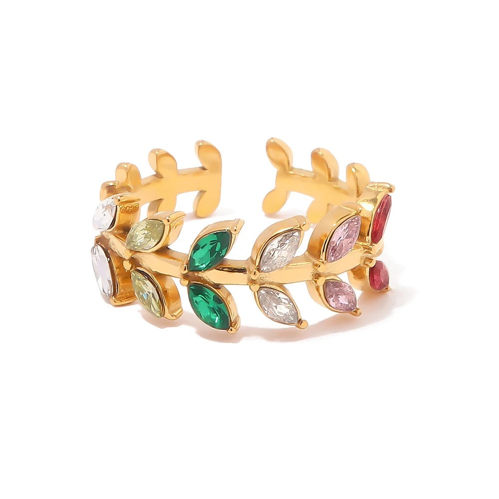Colorful leaf adjustable ring