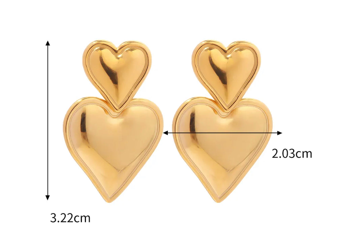 Double heart drop earring