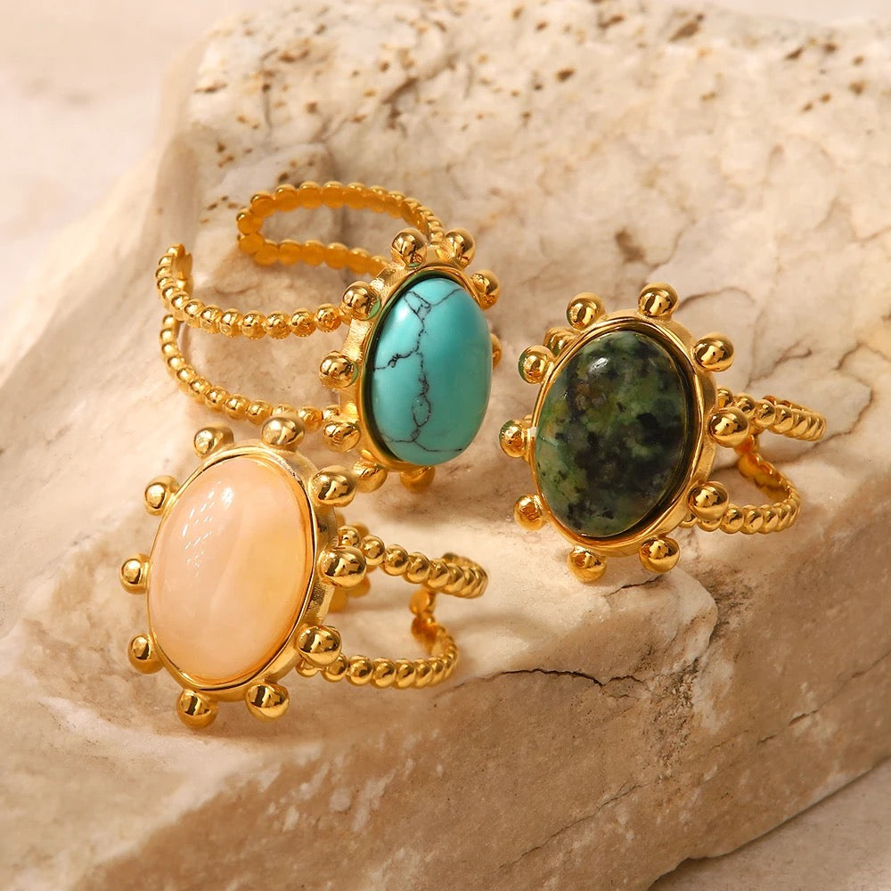 Oval quartz natural stone adjustable ring