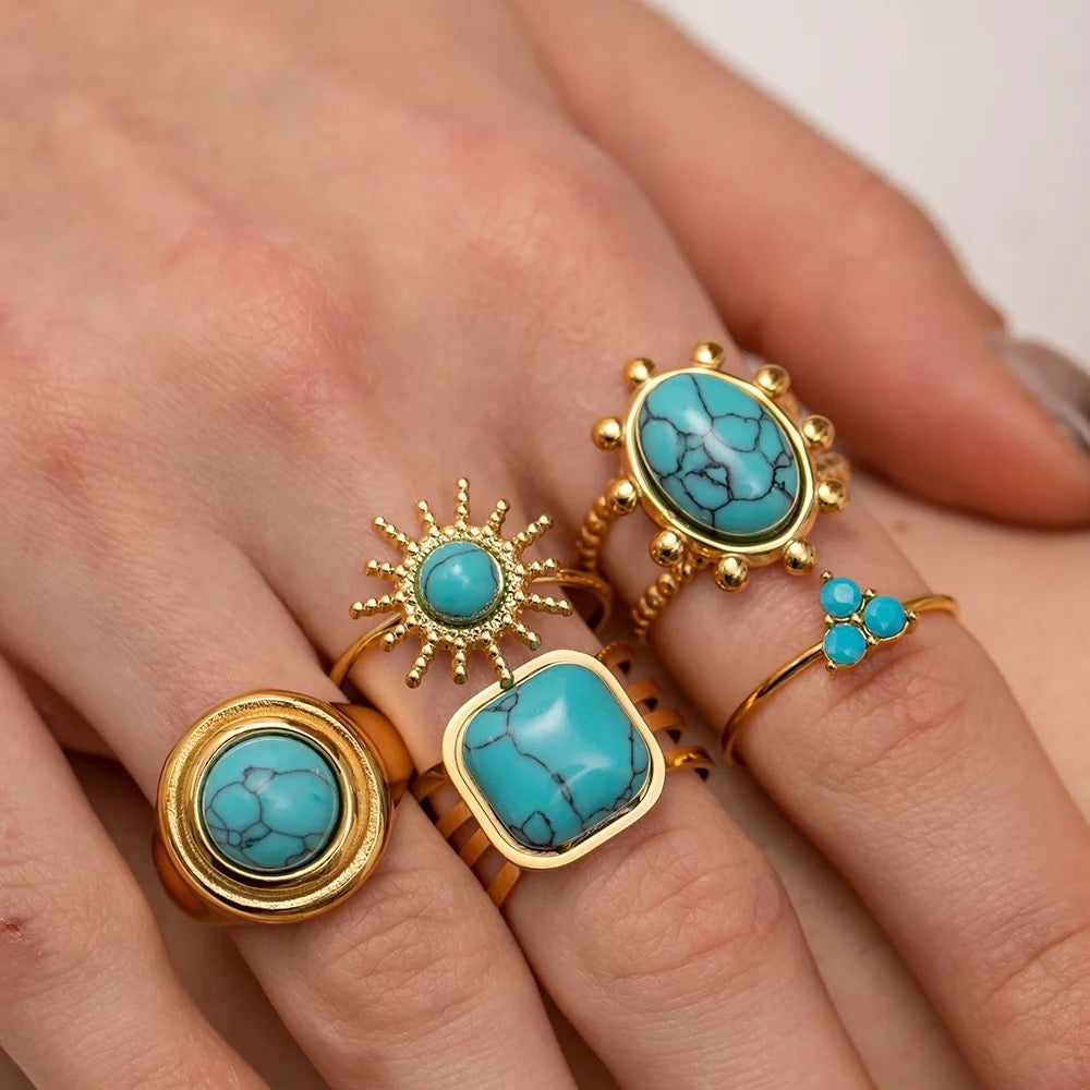 Turquoise natural stone adjustable ring