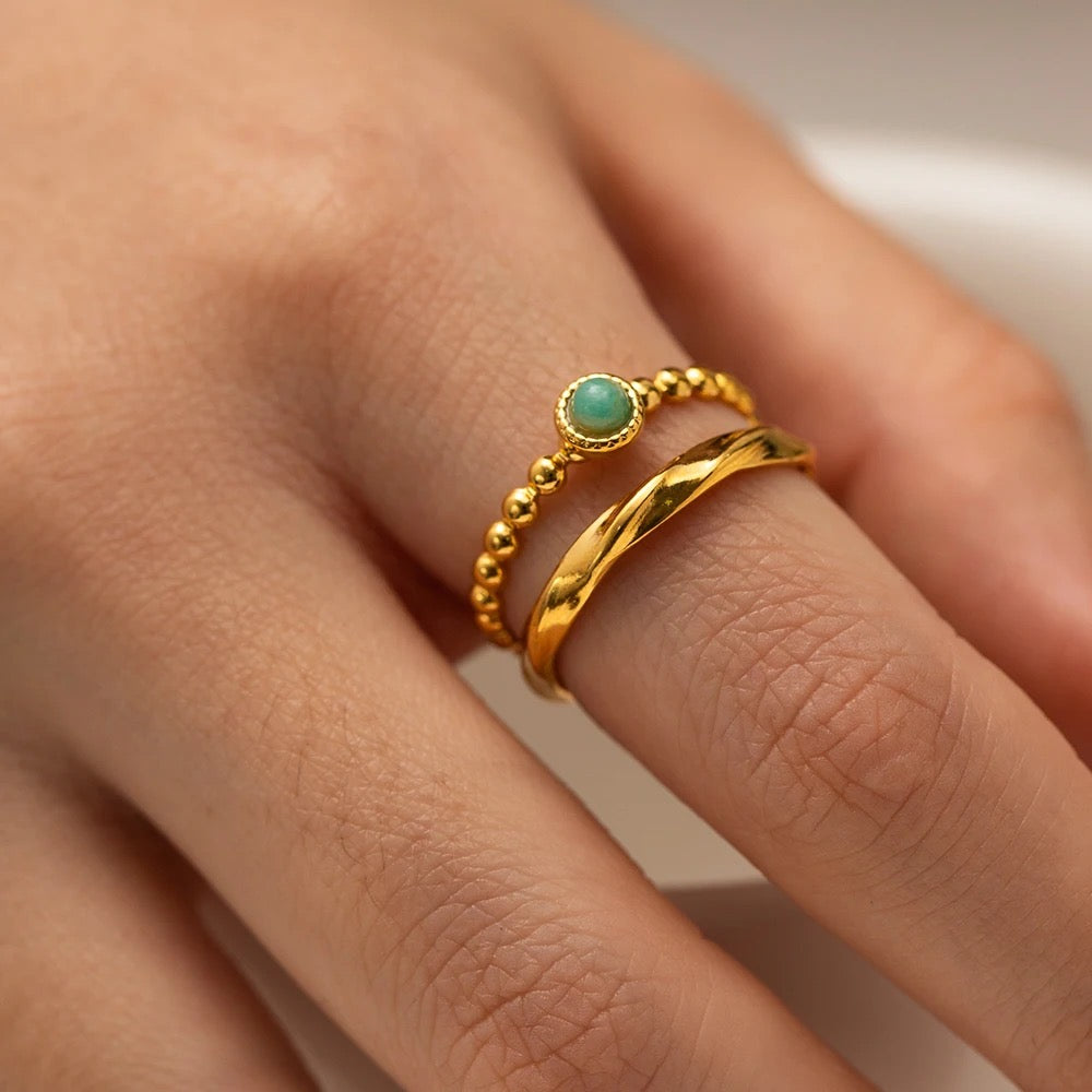 Natural stone double layer adjustable ring