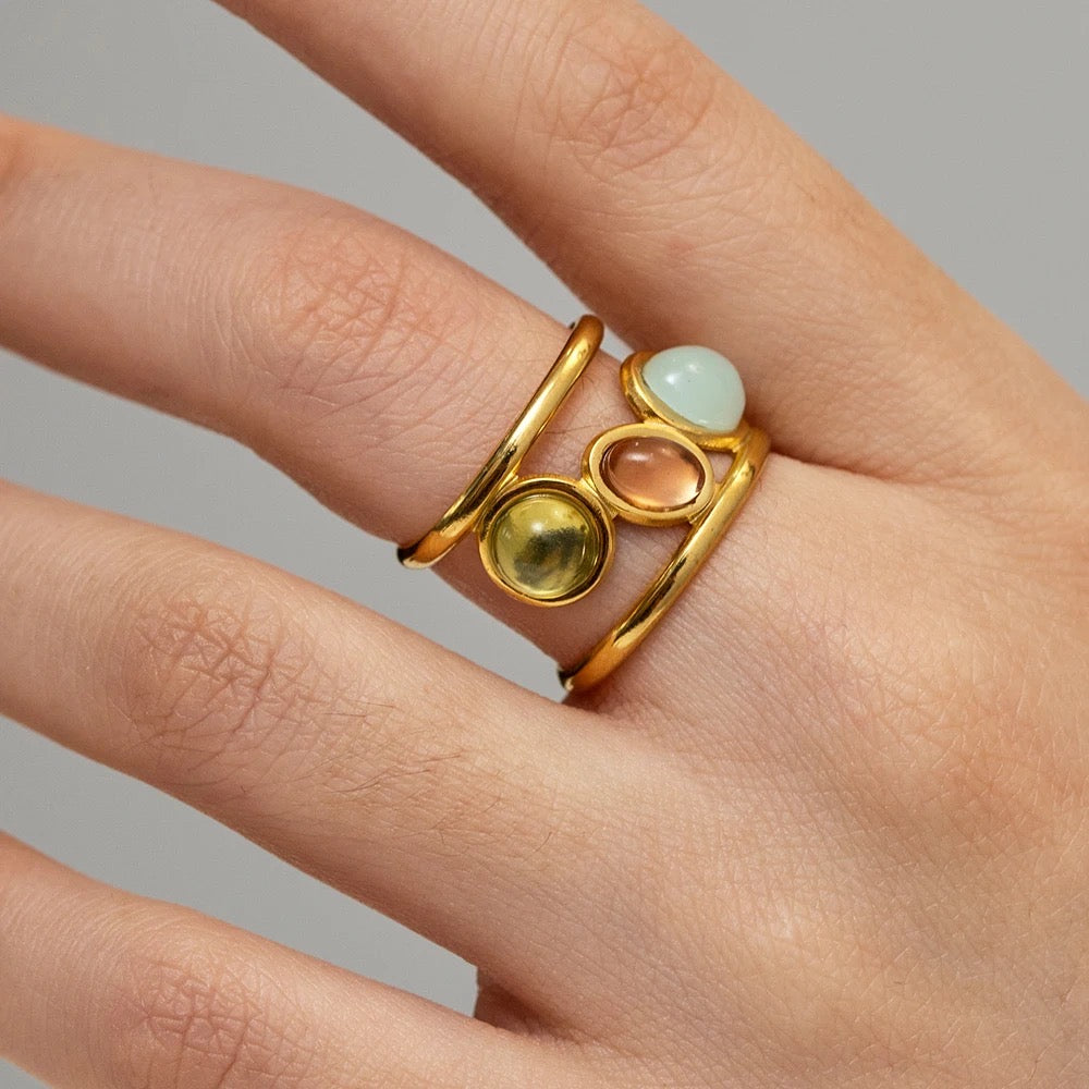 Colorful stone adjustable ring