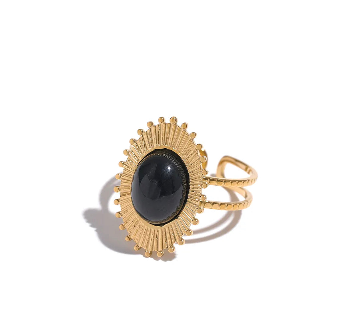 Black agate natural stone ring
