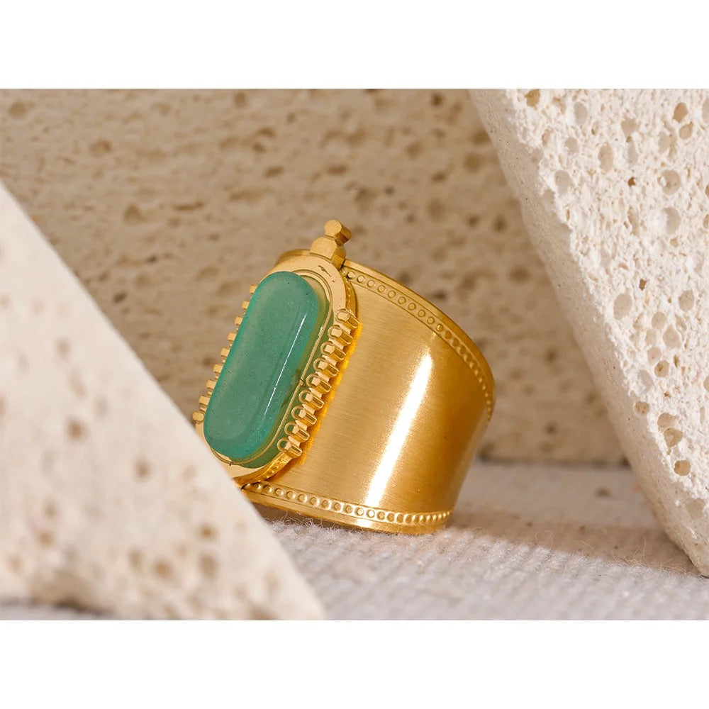 Green natural stone adjustable ring