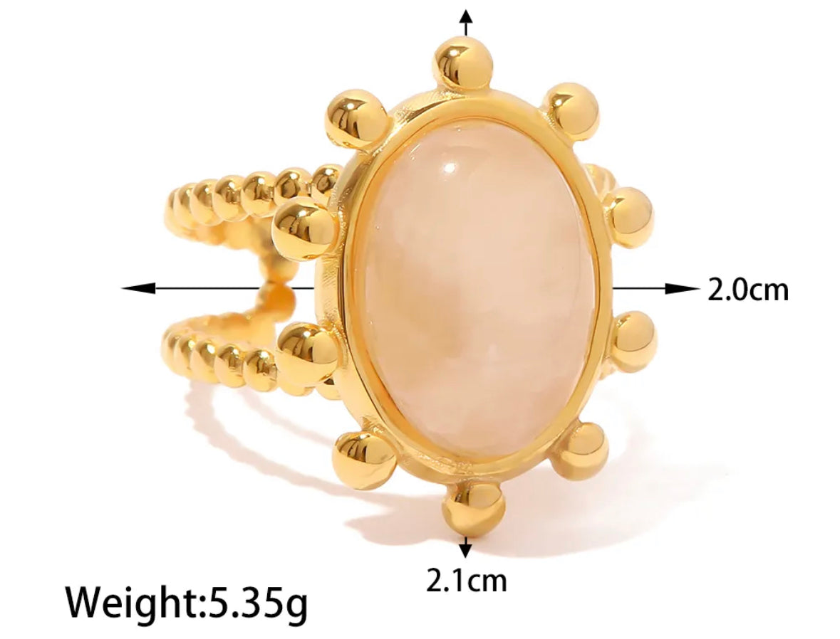 Oval quartz natural stone adjustable ring
