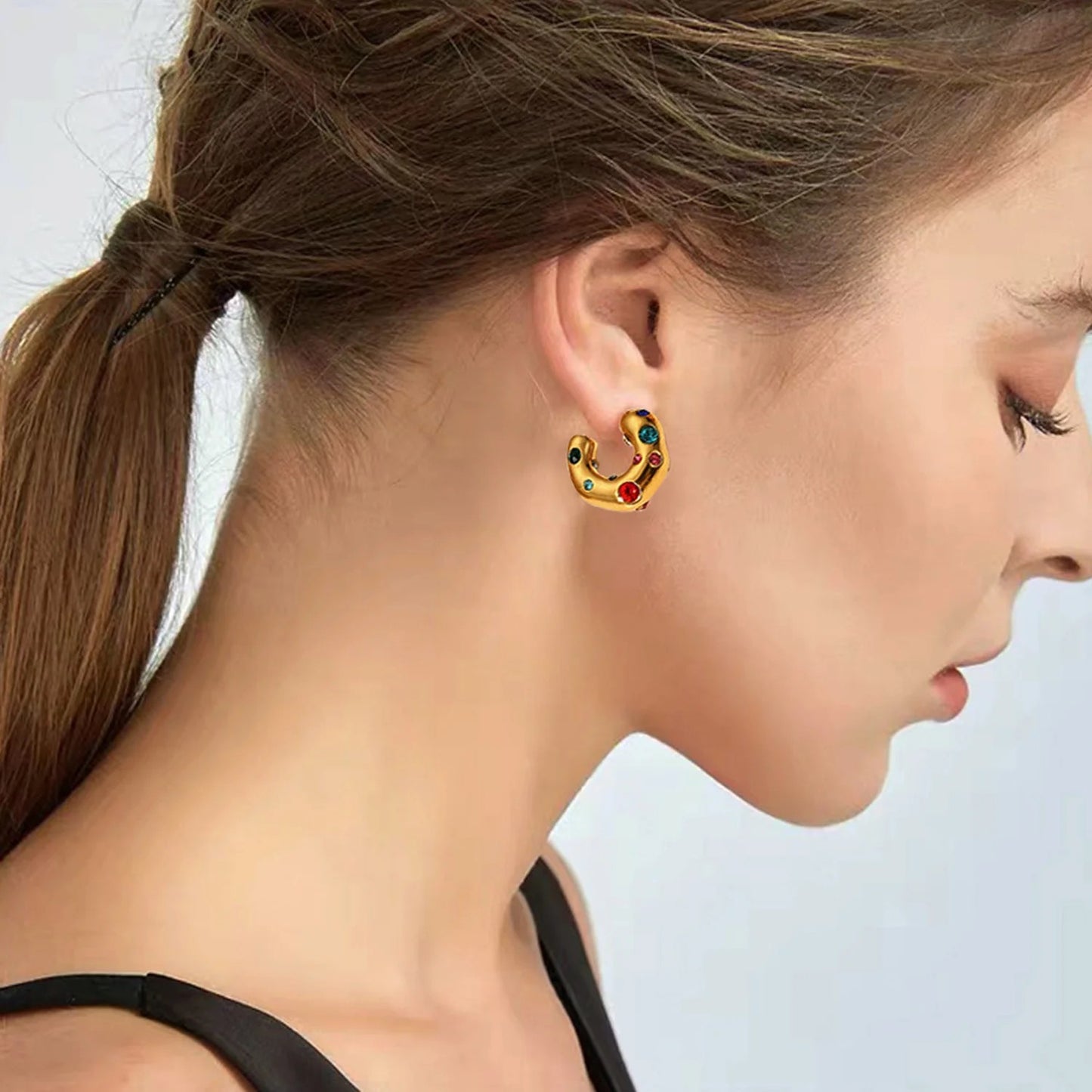 Multicolor hoop stud earrings