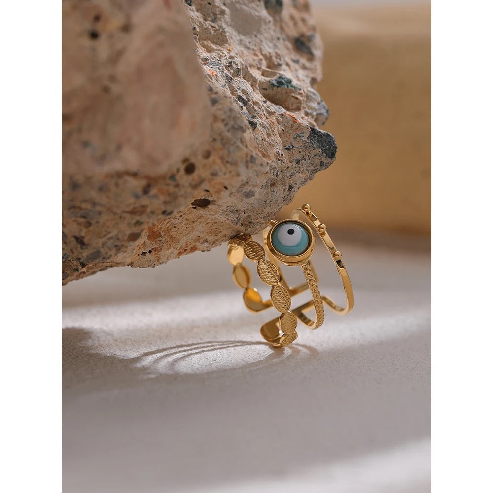 Evil eye adjustable ring