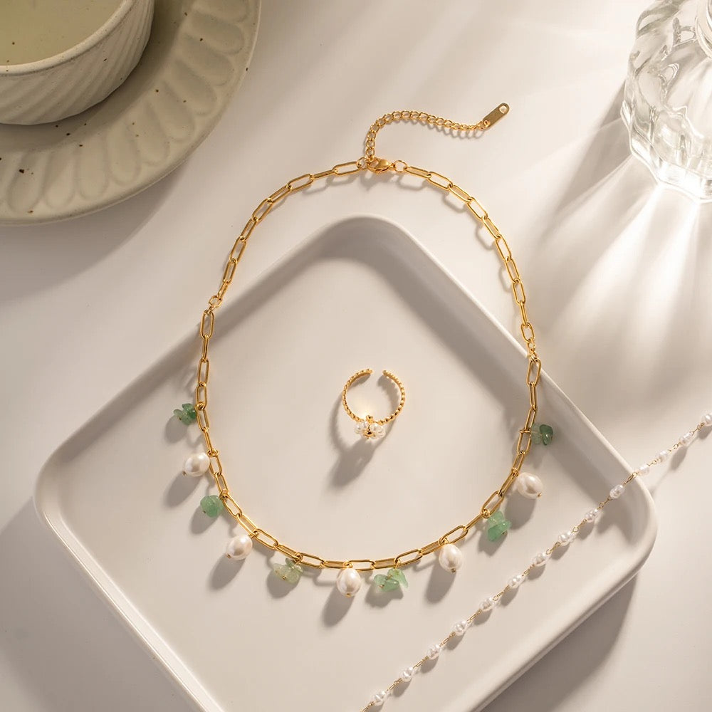 Natural stone pearl paper clip necklace