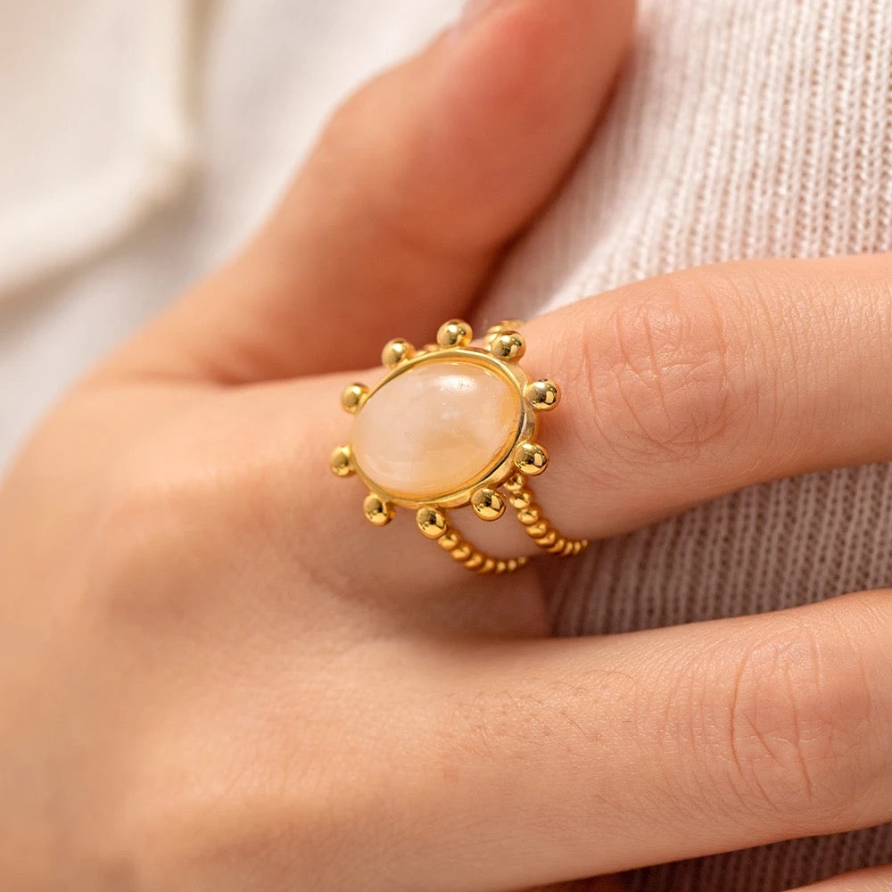 Oval quartz natural stone adjustable ring