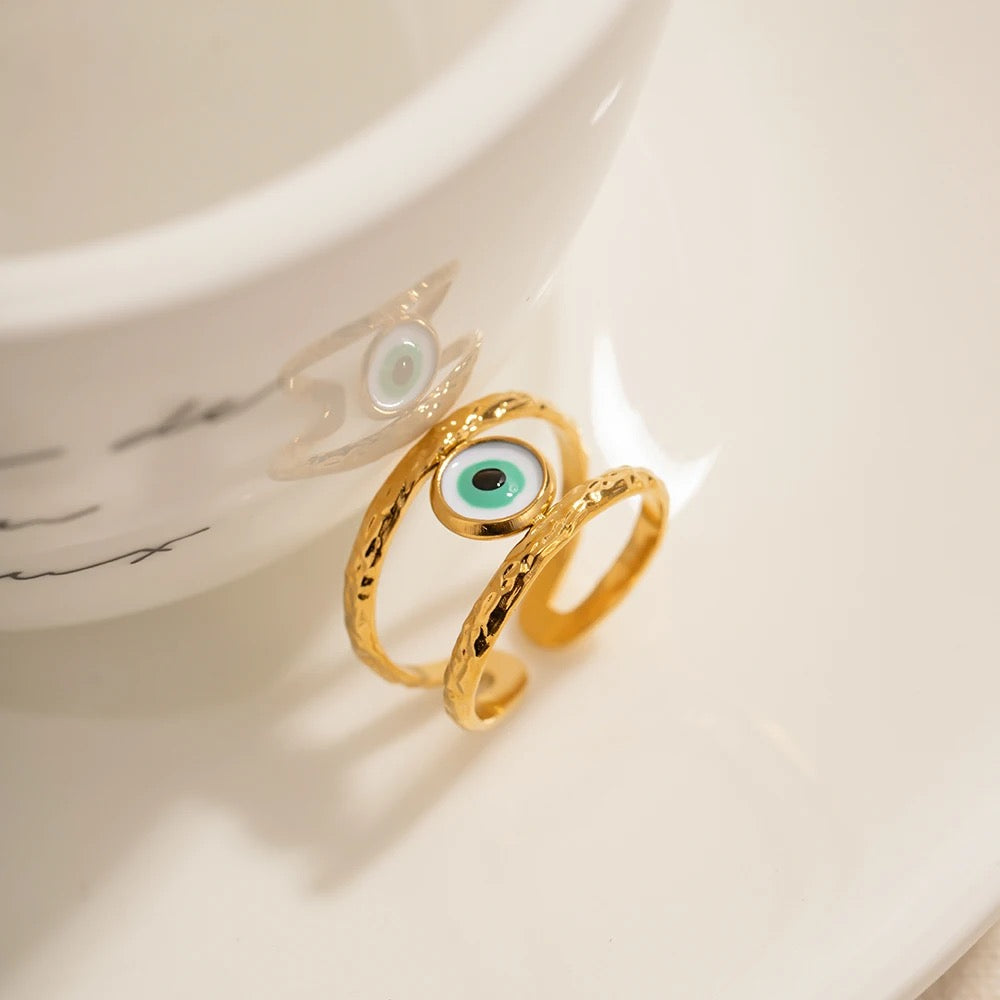 Evil eye adjustable ring
