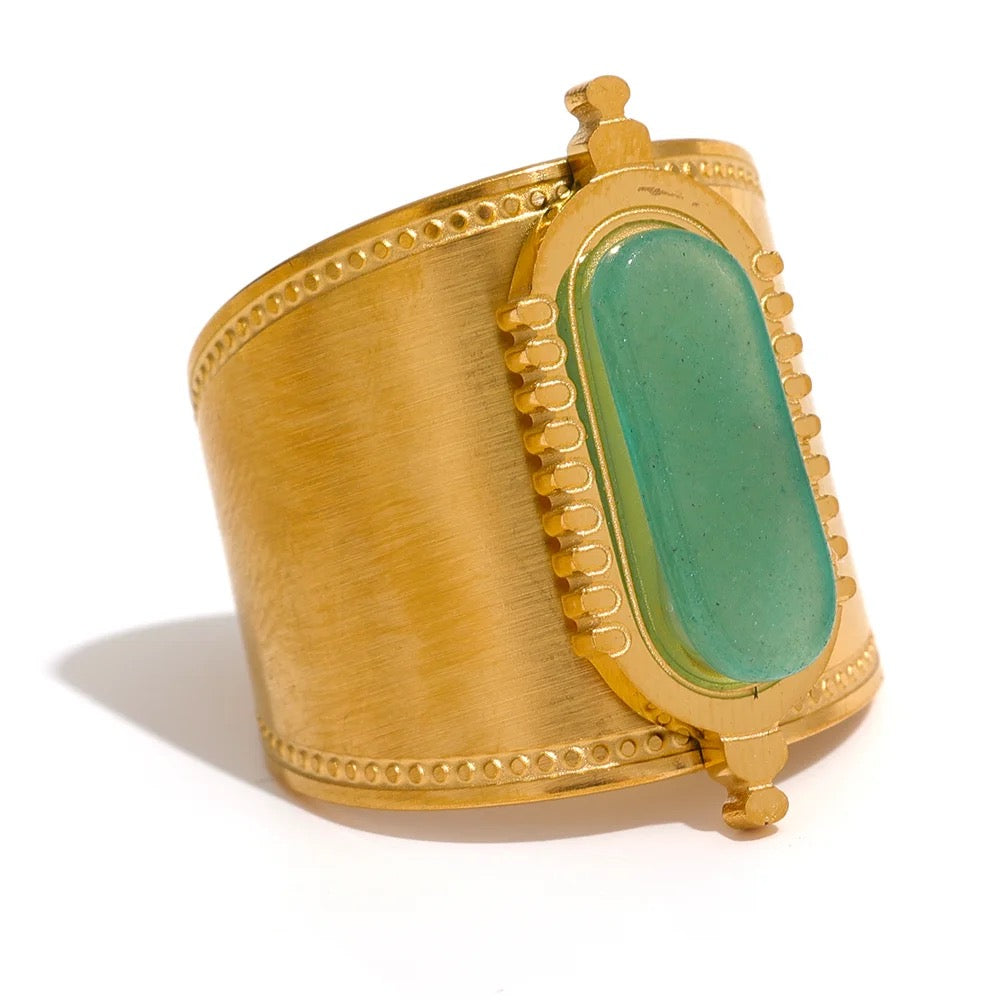 Green natural stone adjustable ring