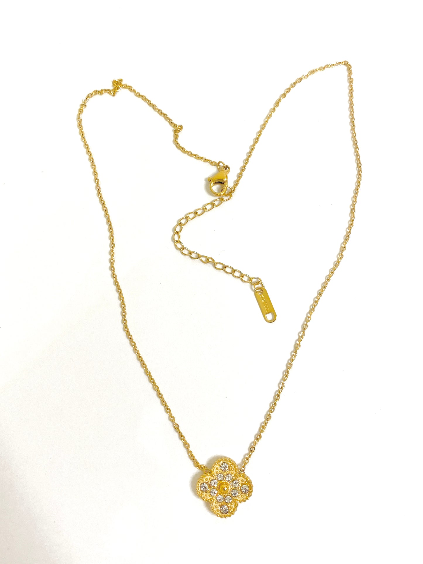Double side green clover necklace