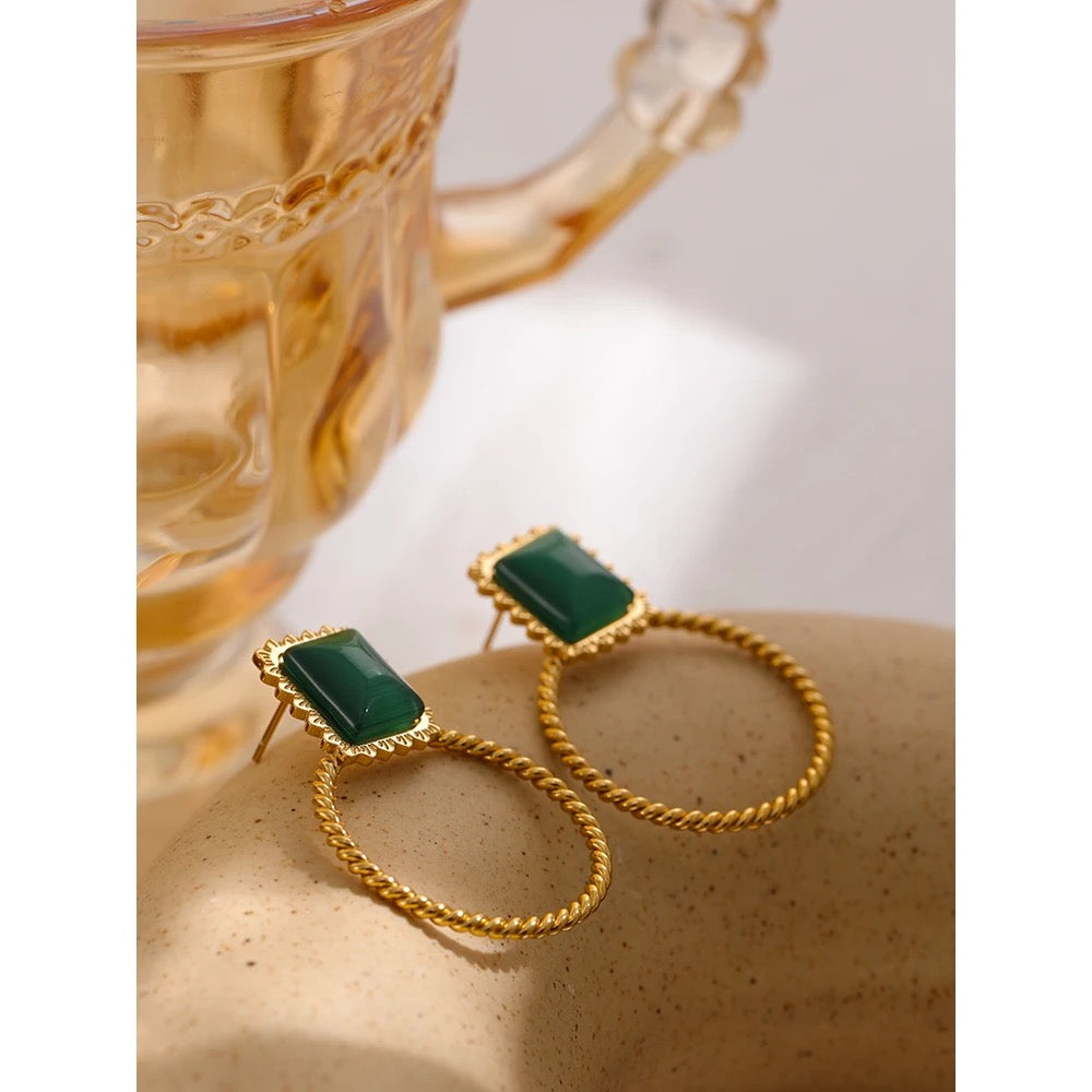 Green opal stud earrings