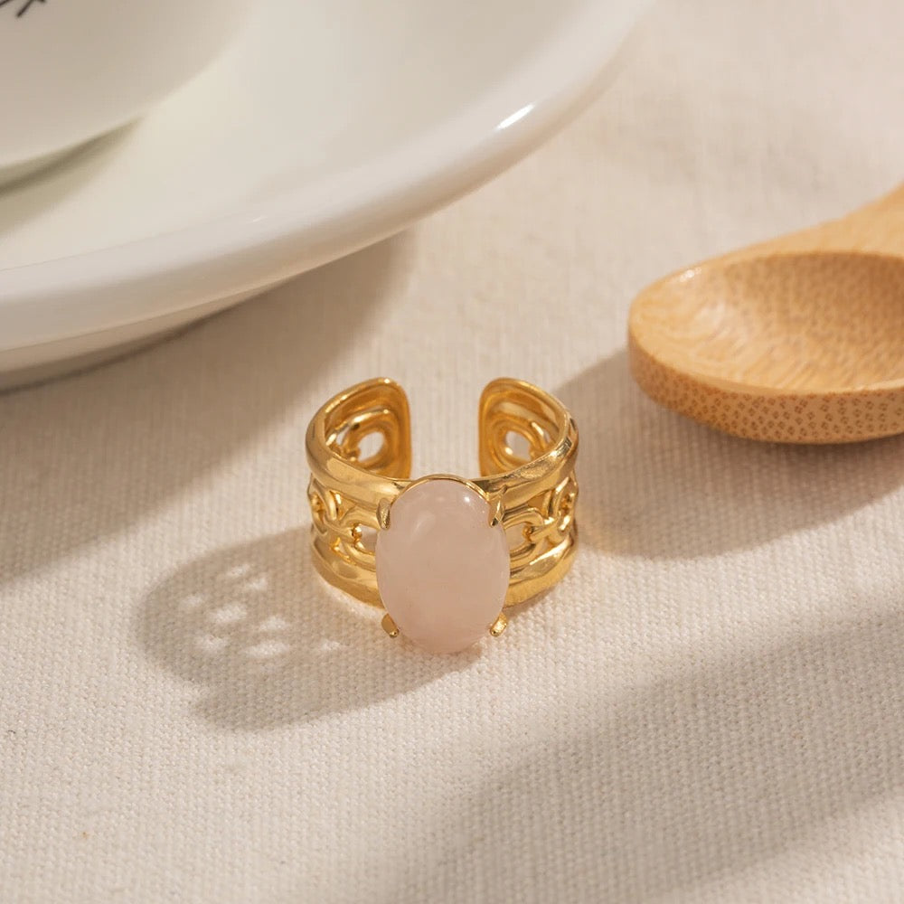 Oval pink adjustable ring