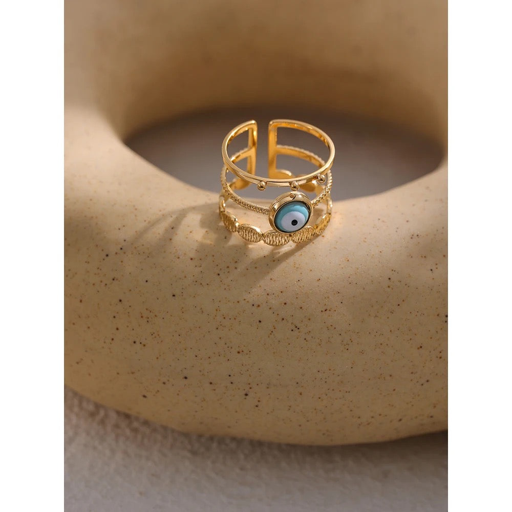 Evil eye adjustable ring