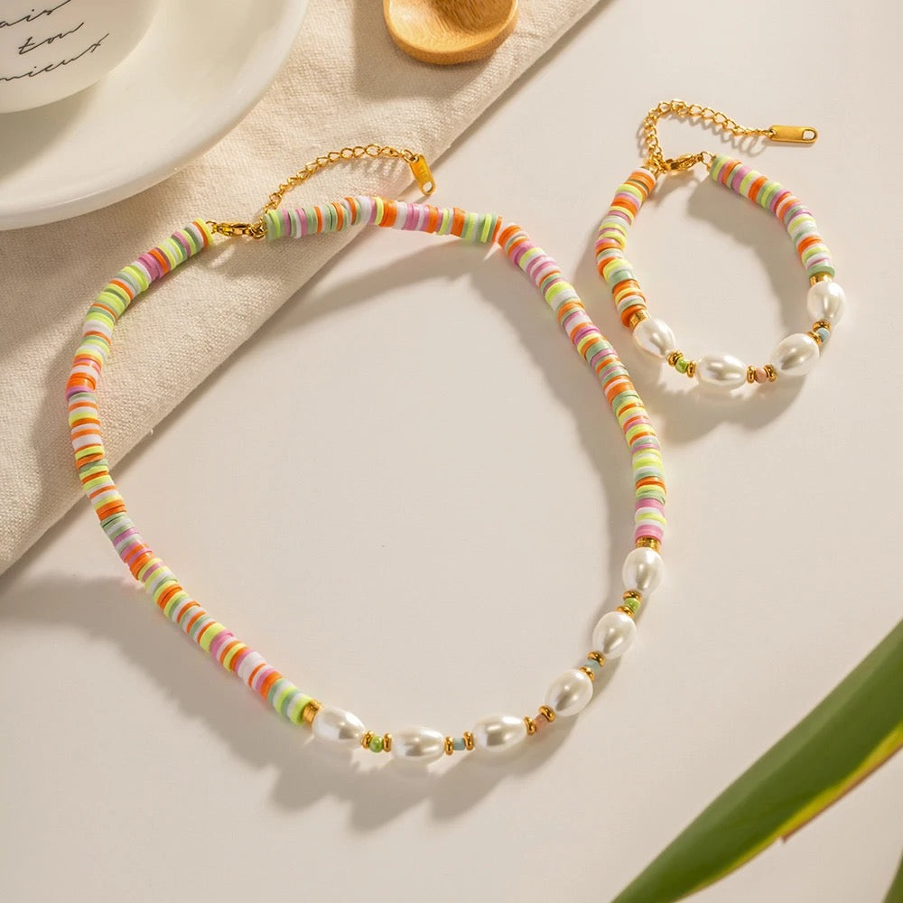 Multicolor Pearl Necklace and bracelet