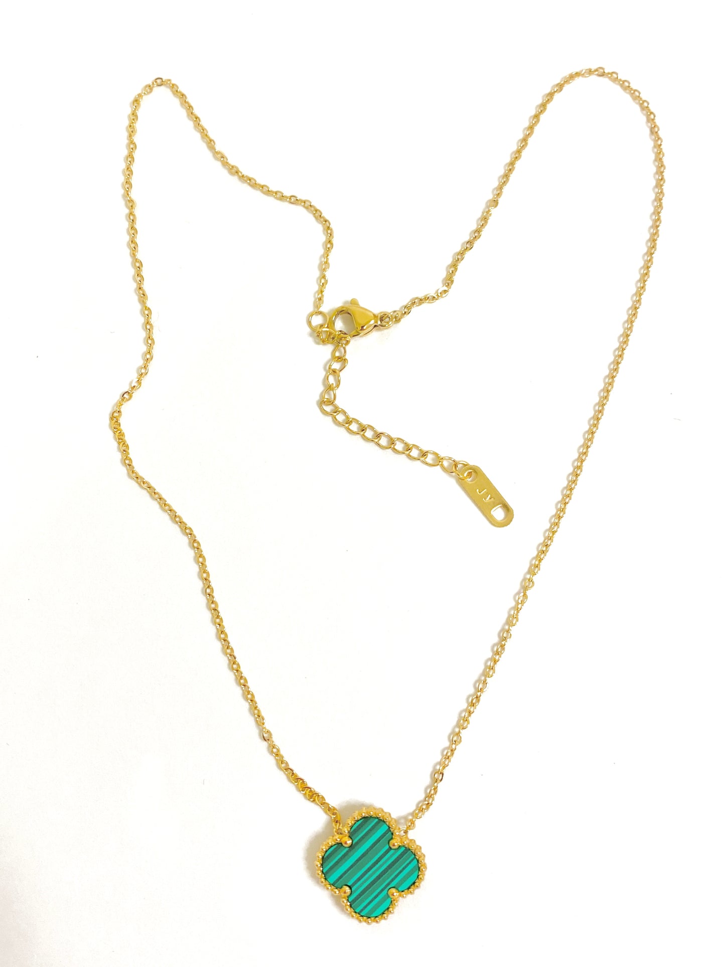 Double side green clover necklace