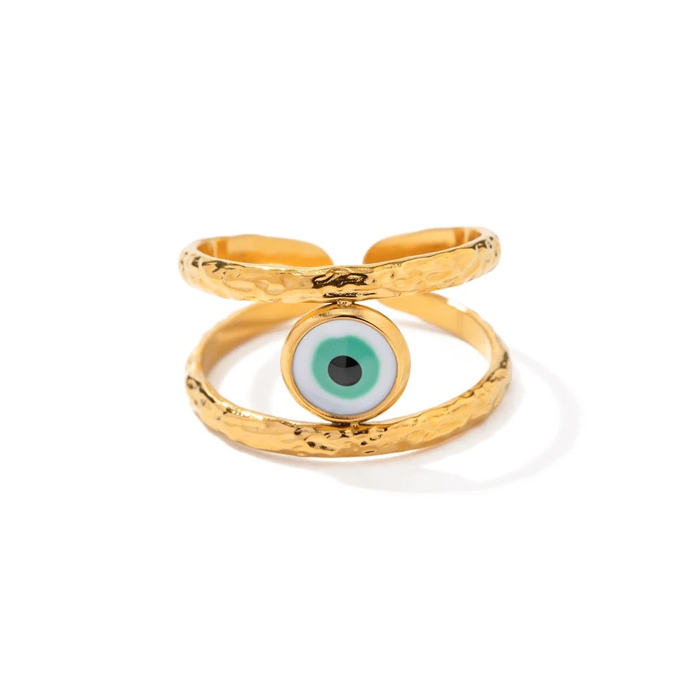 Evil eye adjustable ring