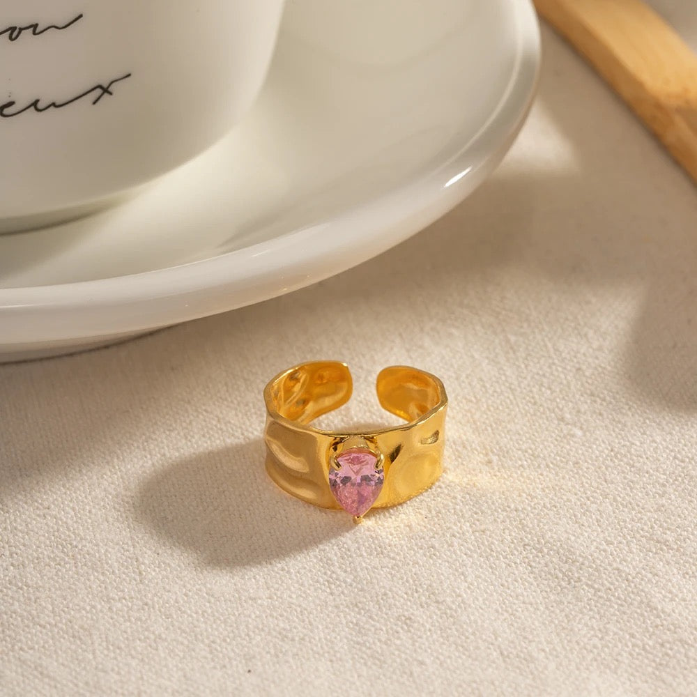 Pink waterdrop adjustable ring