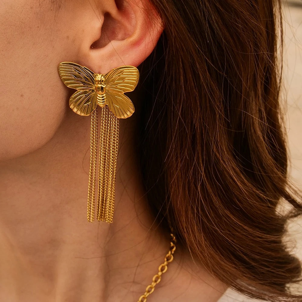 Big butterfly tassel earring