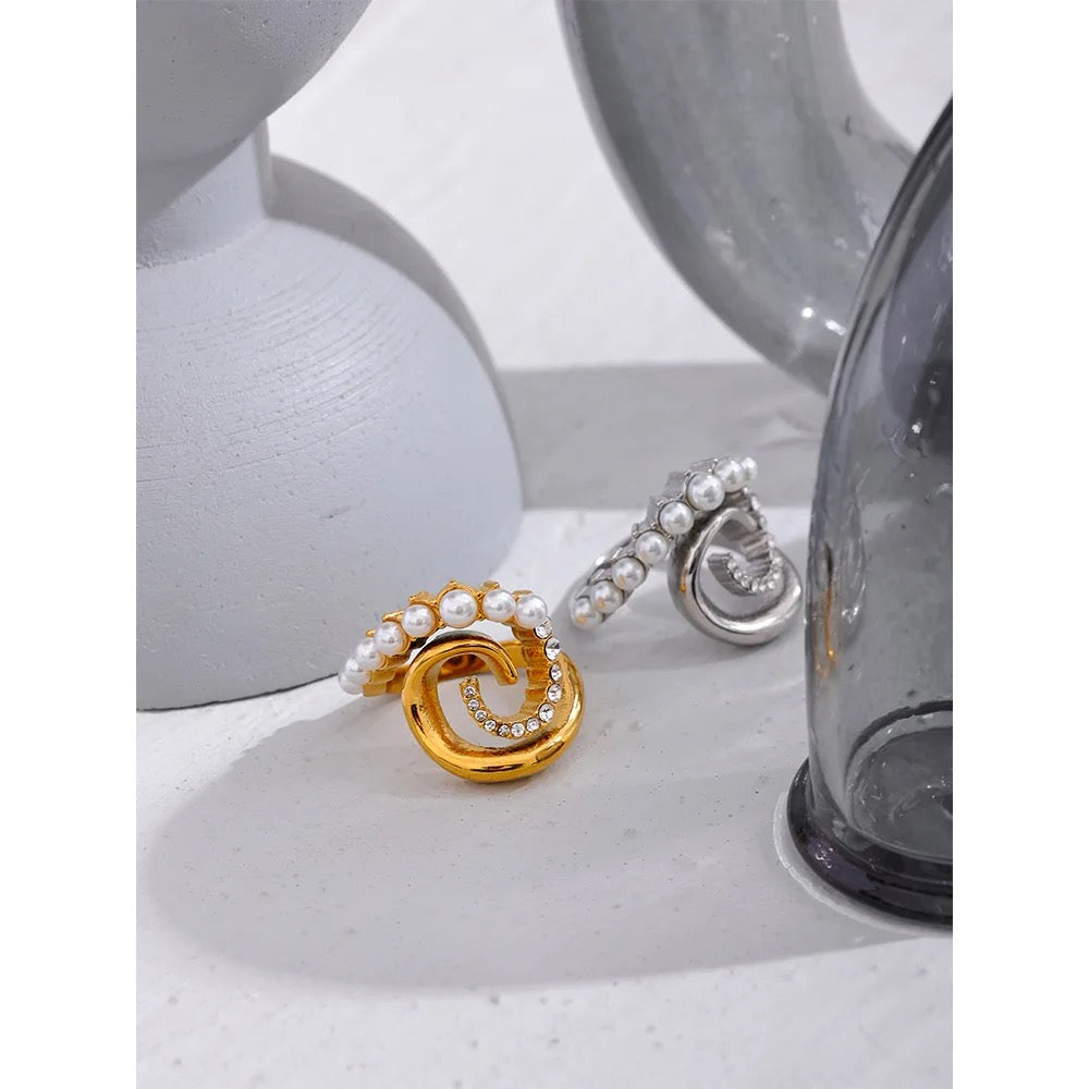 Geometric big conch adjustable ring