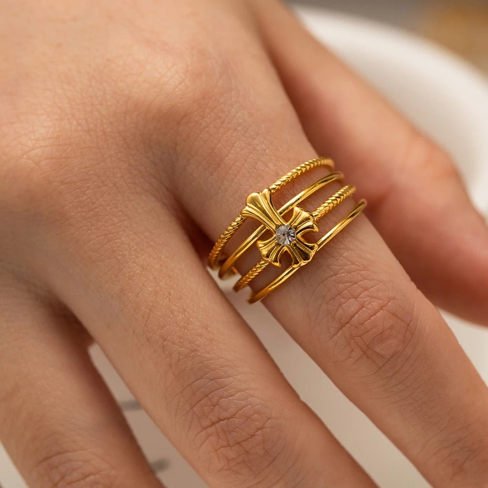 Cross adjustable ring