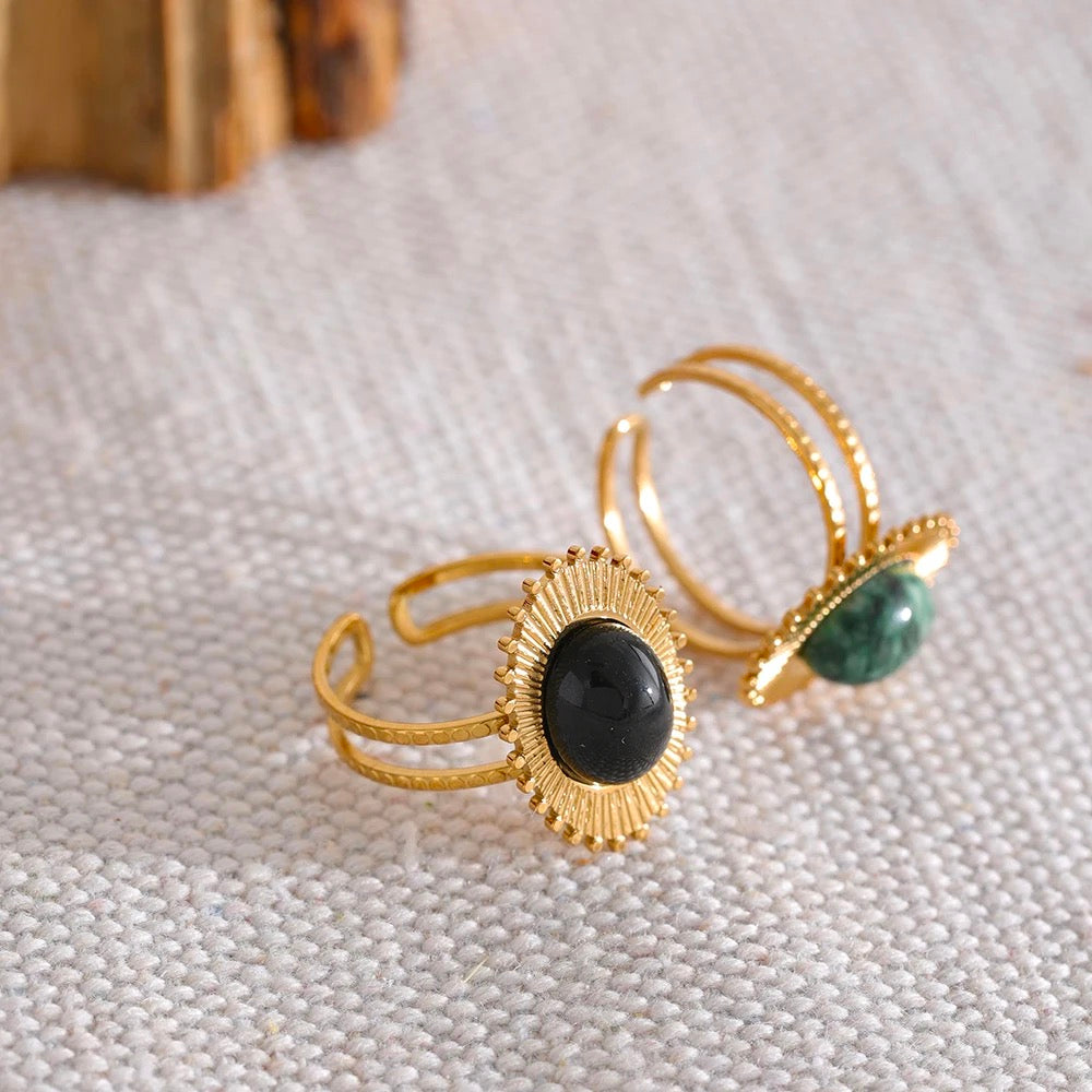 Black agate natural stone ring