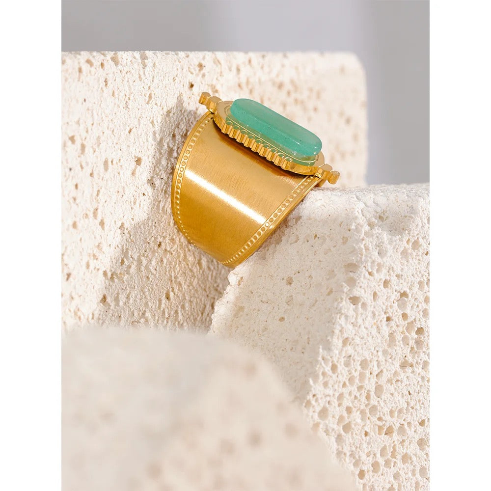 Green natural stone adjustable ring