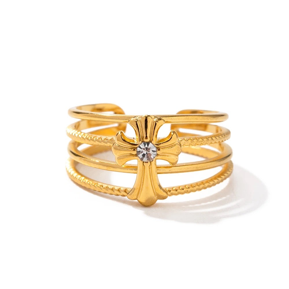 Cross adjustable ring