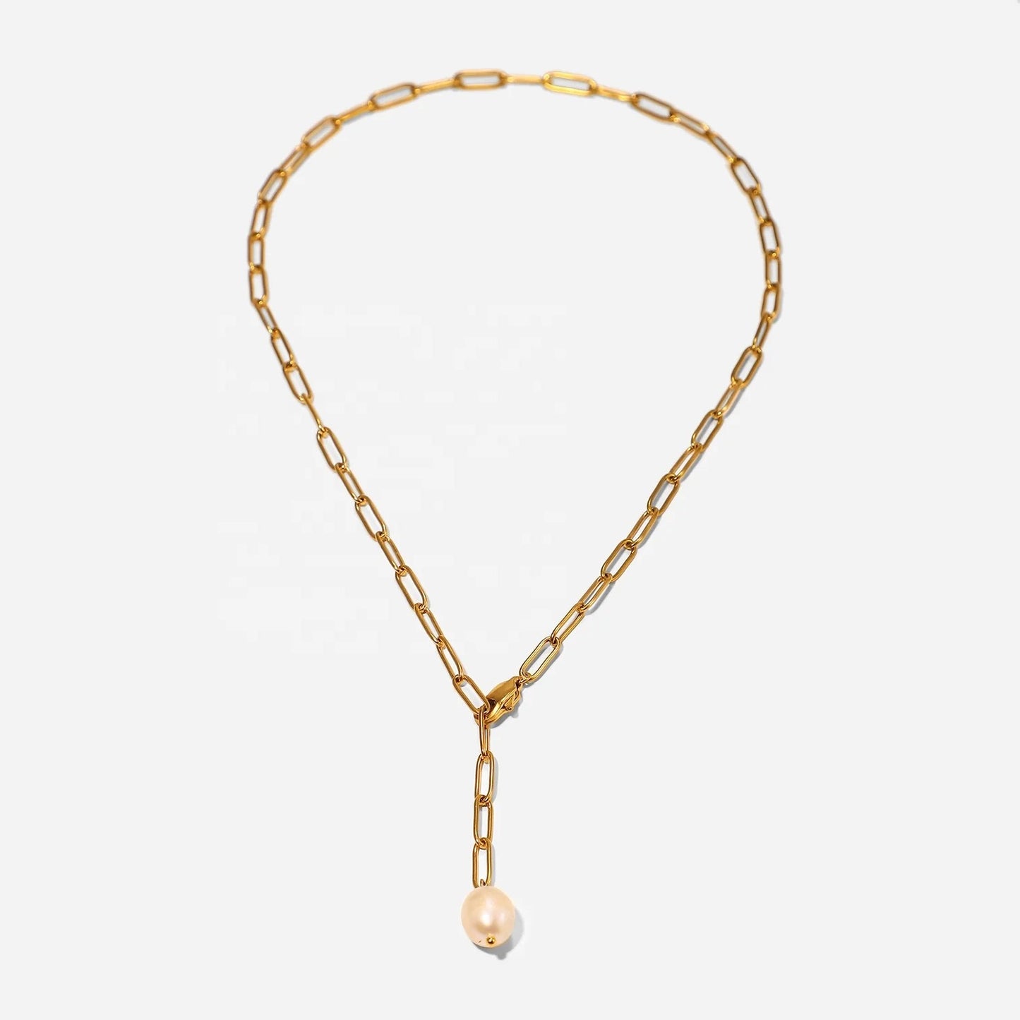 Pearl paper clip necklace