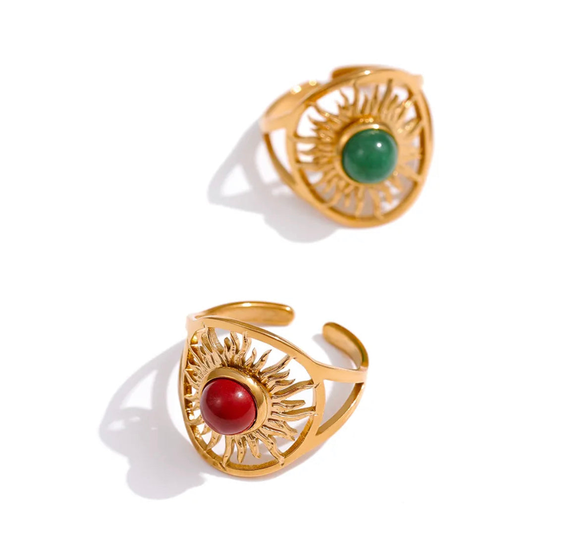 Sun natural stone adjustable ring