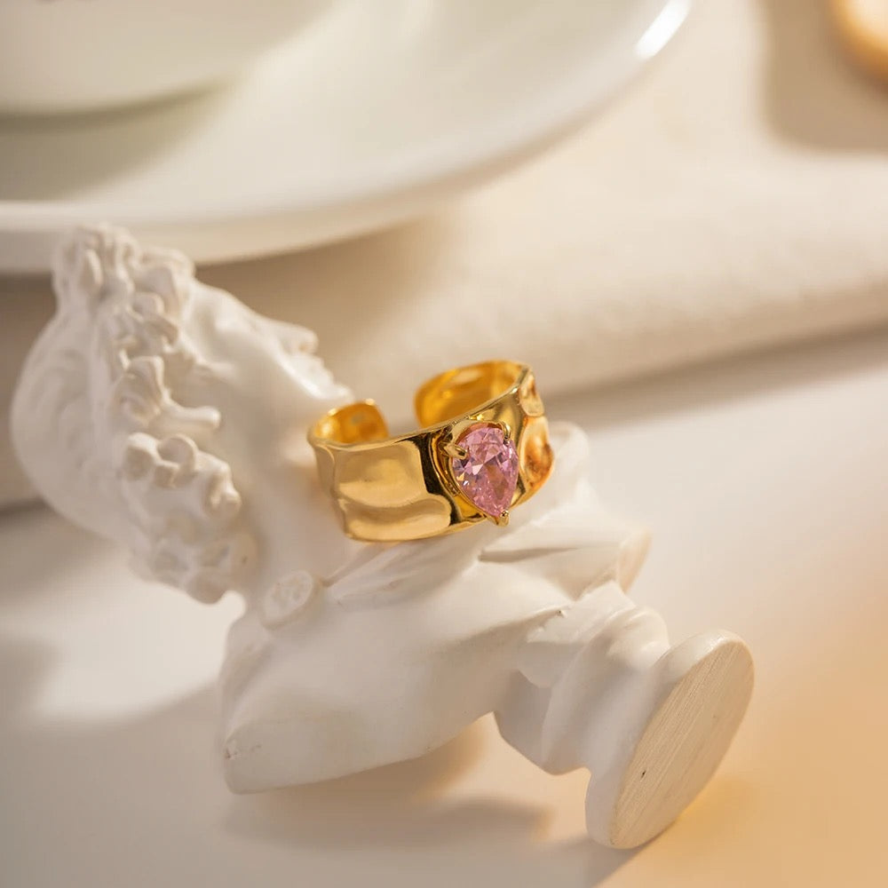 Pink waterdrop adjustable ring
