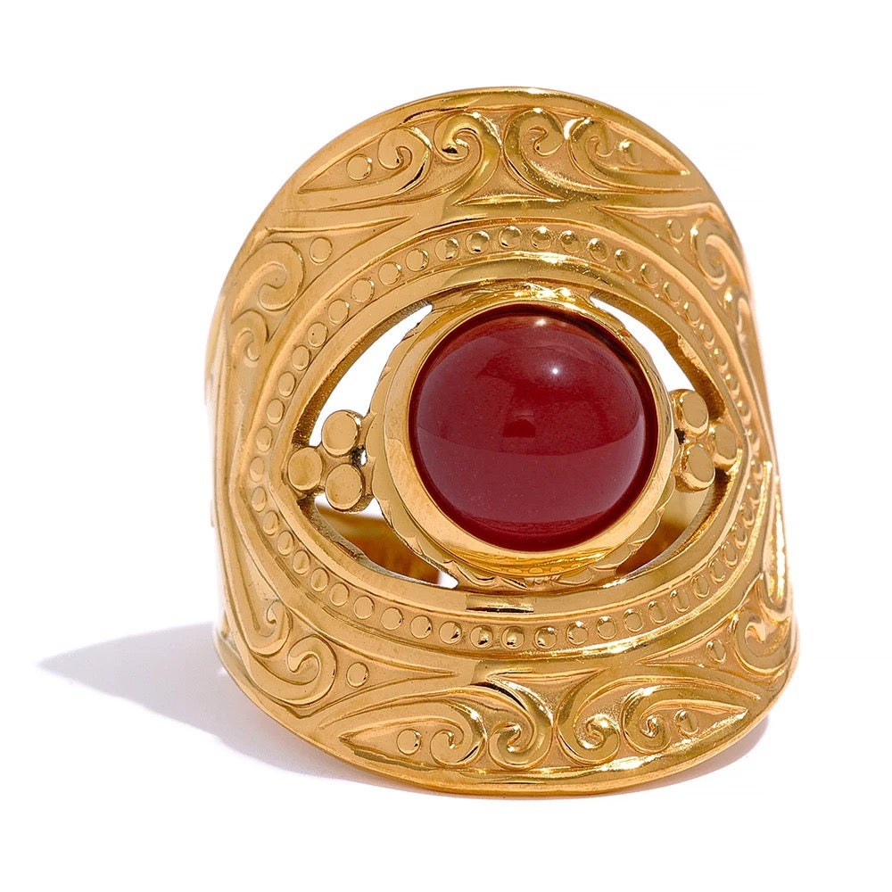 Red natural stone adjustable ring