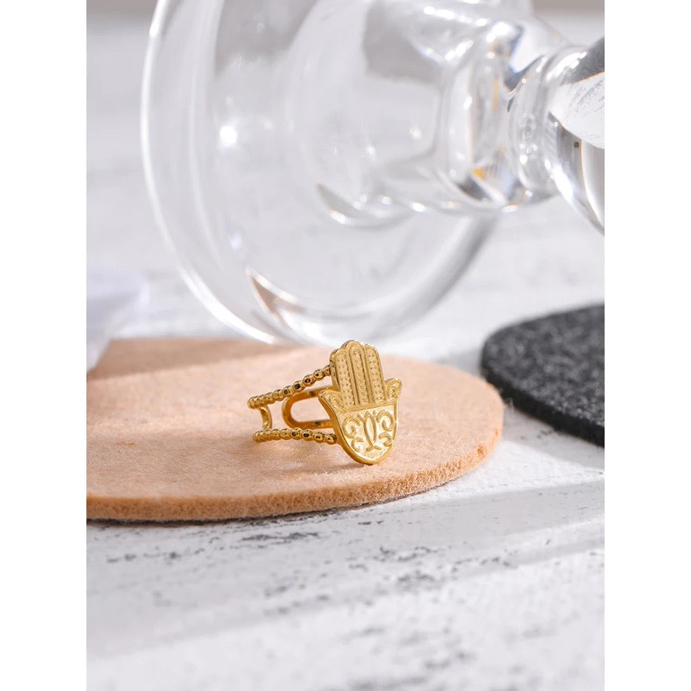 Hamsa adjustable ring