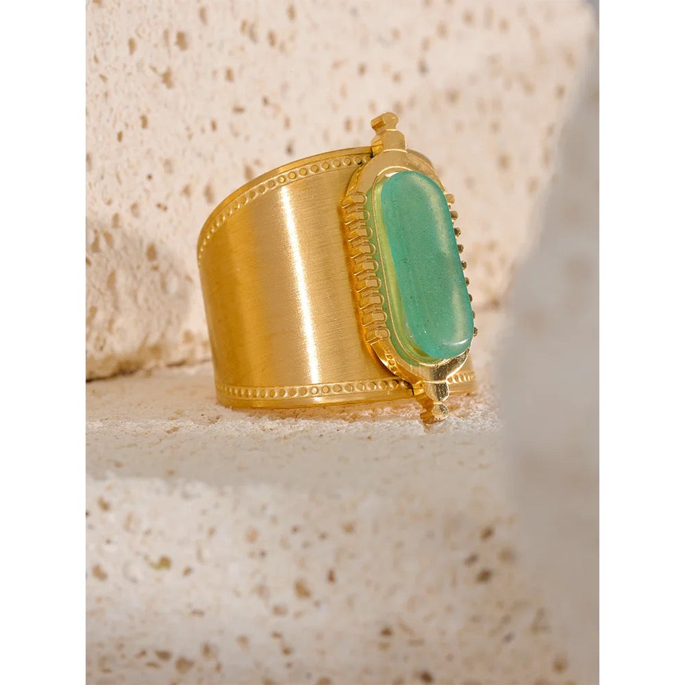 Green natural stone adjustable ring