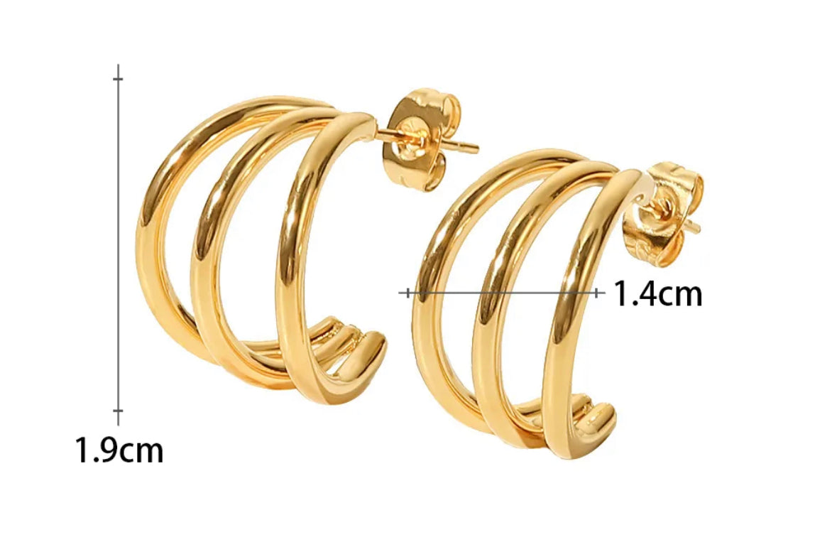 Three layer hoop stud earrings