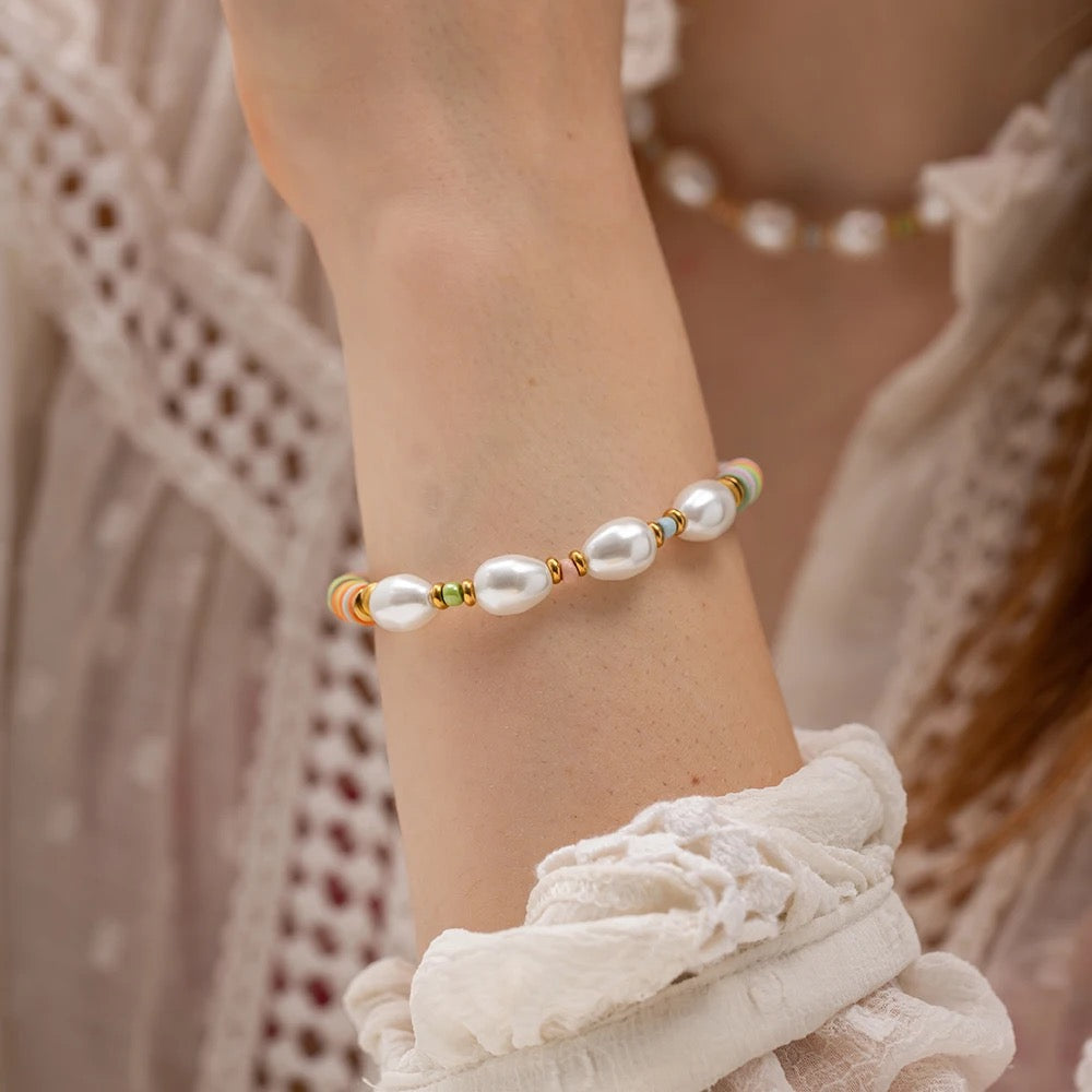 Multicolor Pearl Necklace and bracelet