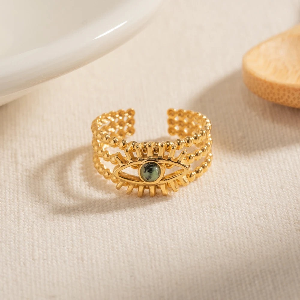 Evil eye adjustable ring