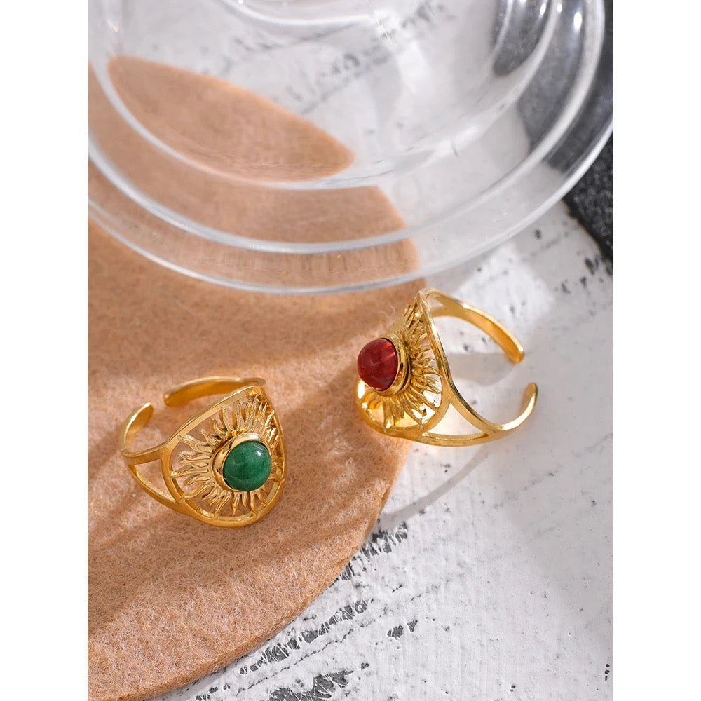 Sun natural stone adjustable ring