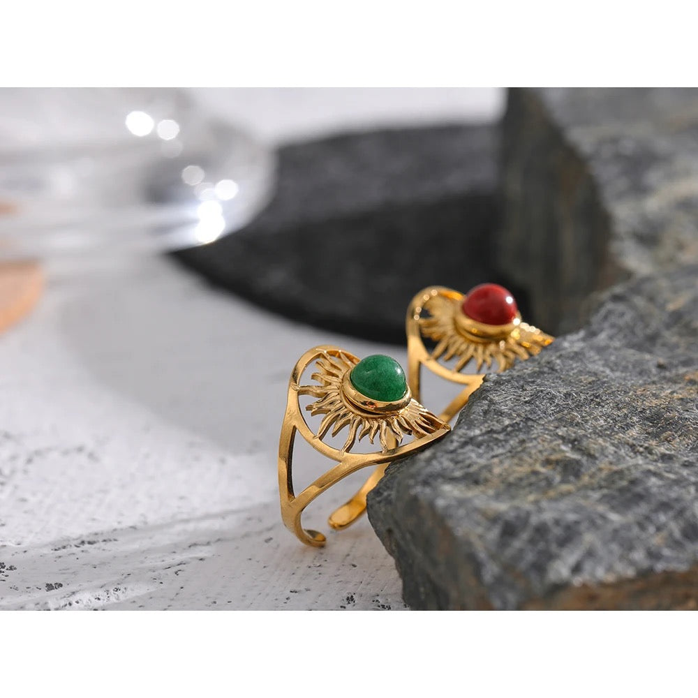Sun natural stone adjustable ring