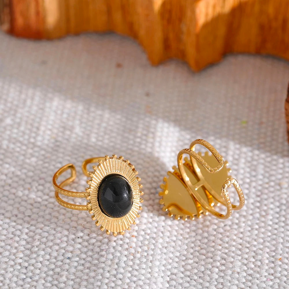 Black agate natural stone ring
