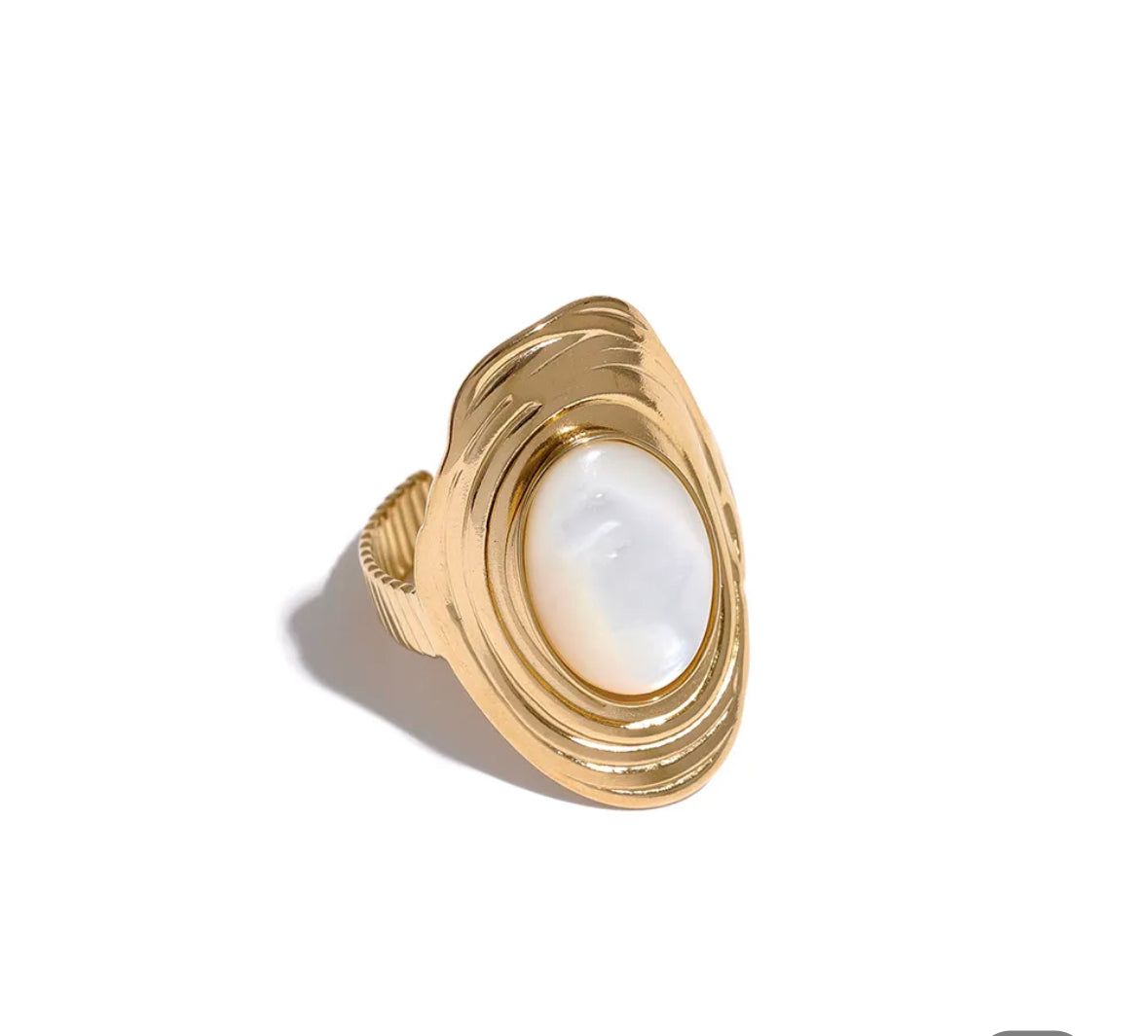 White natural stone adjustable ring