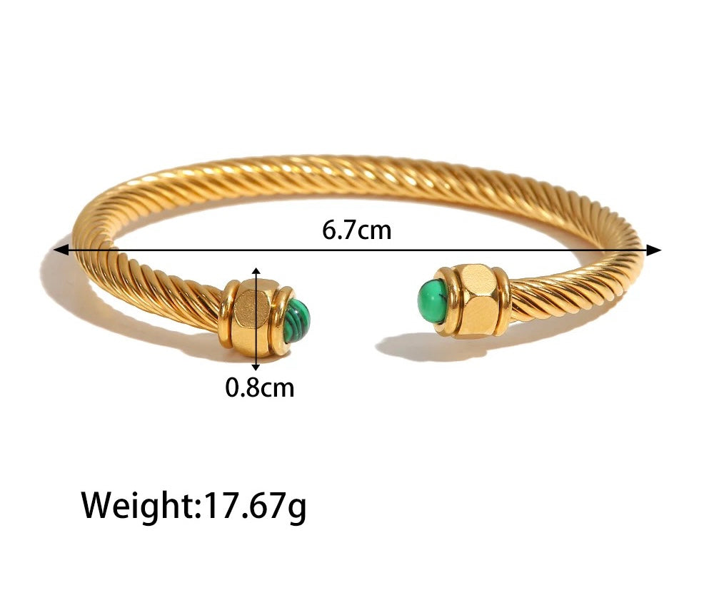 Green Natural stone twist cuff bracelet