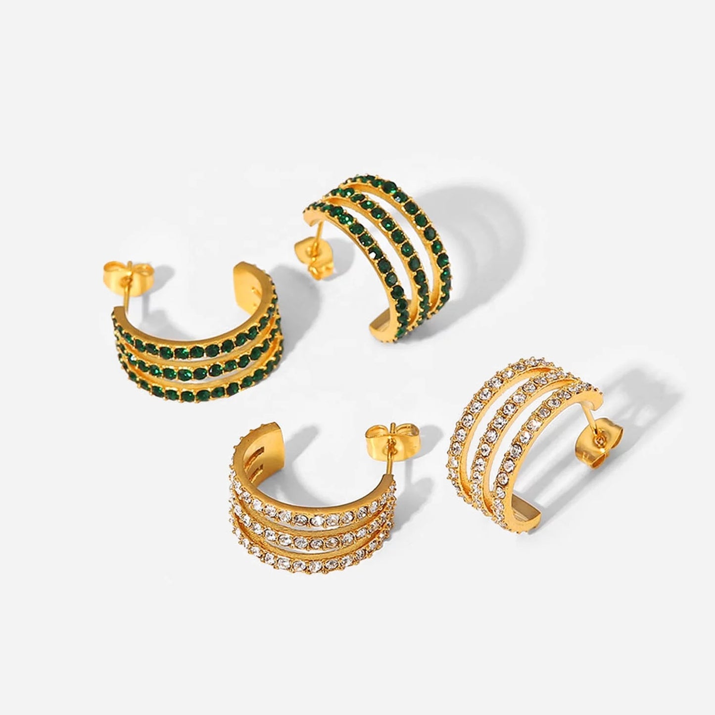 Three layer cubic zircon hoop earrings