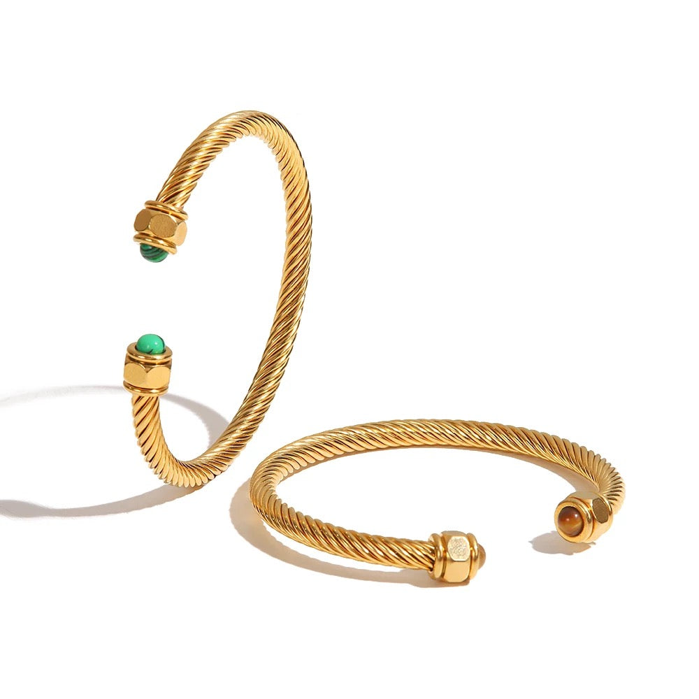 Green Natural stone twist cuff bracelet