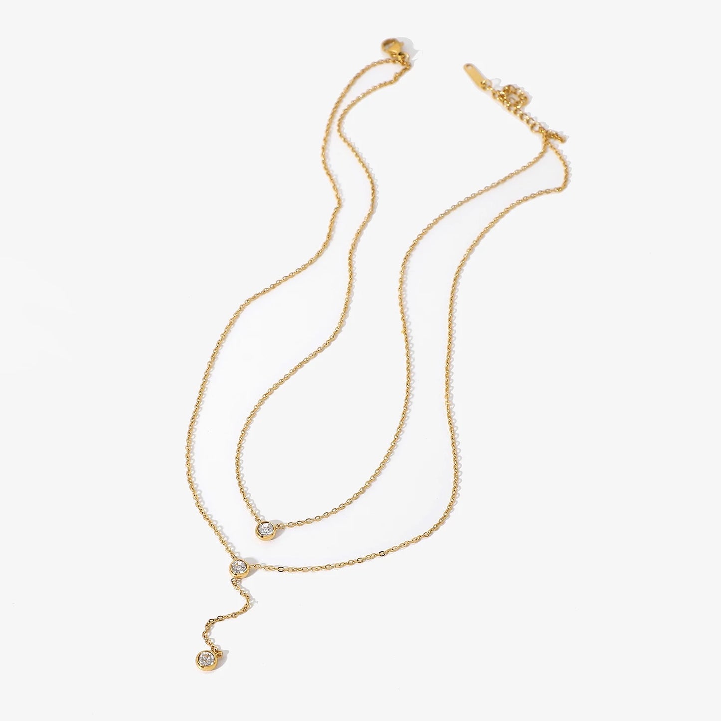 Double layer shiny cubic zirconia lariat necklaces
