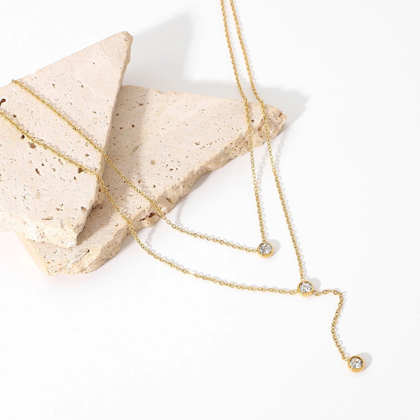 Double layer shiny cubic zirconia lariat necklaces