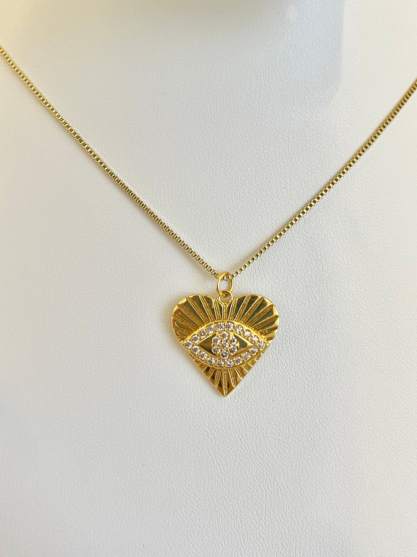 Heart gold evil eye necklace we