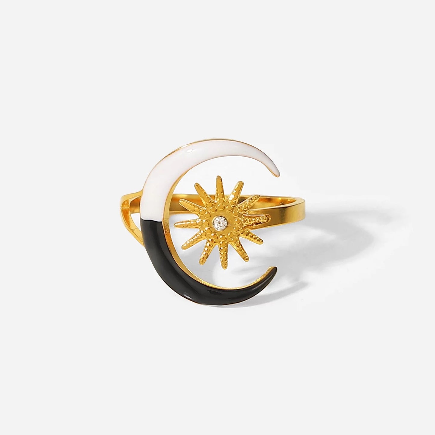 Black and white moon adjustable ring